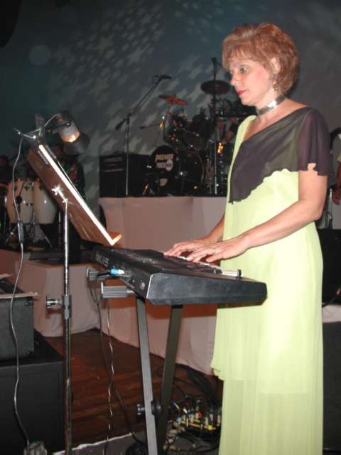 Tecladista tocando teclado Roland no palco